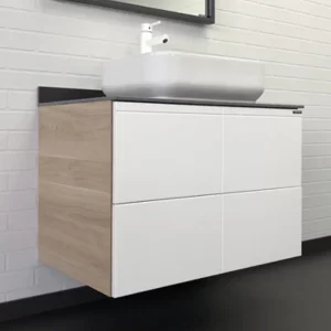 Тумба подвесная Comforty Таллин 80 + раковина + антрацитовая столешница Белый / Дуб натуральный 00-00009969