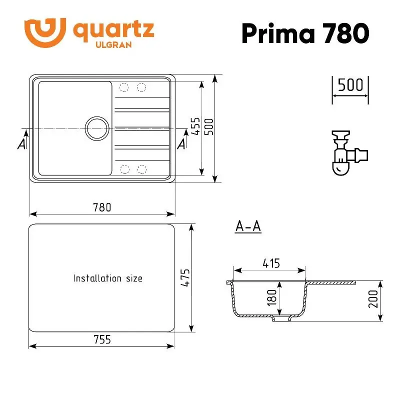 Мойка кухонная Ulgran Quartz Prima 780-04 Платина Мойка кухонная Ulgran Quartz Prima 780-04 Платина — изображение 2