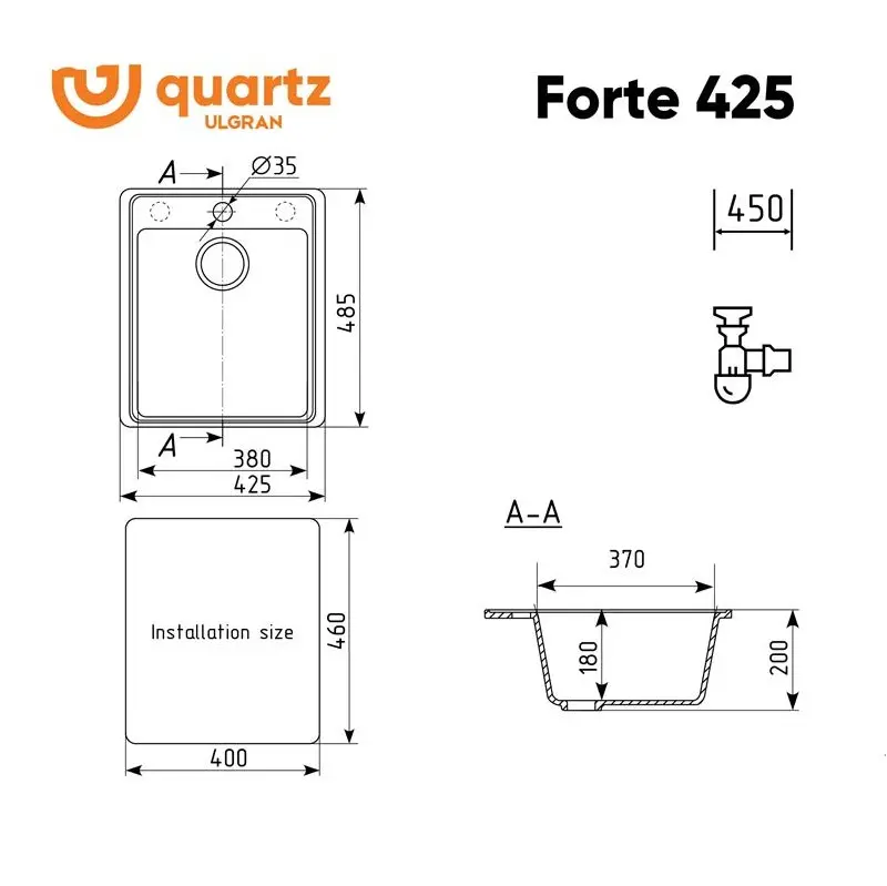 Мойка кухонная Ulgran Quartz Forte 425-01 Жасмин Мойка кухонная Ulgran Quartz Forte 425-01 Жасмин — изображение 2